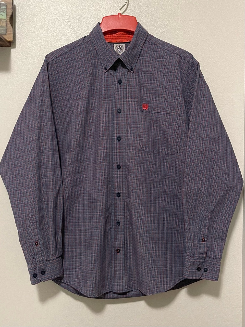 Cinch Western Ranch Shirt - Navy Micro Plaid - Size Medium